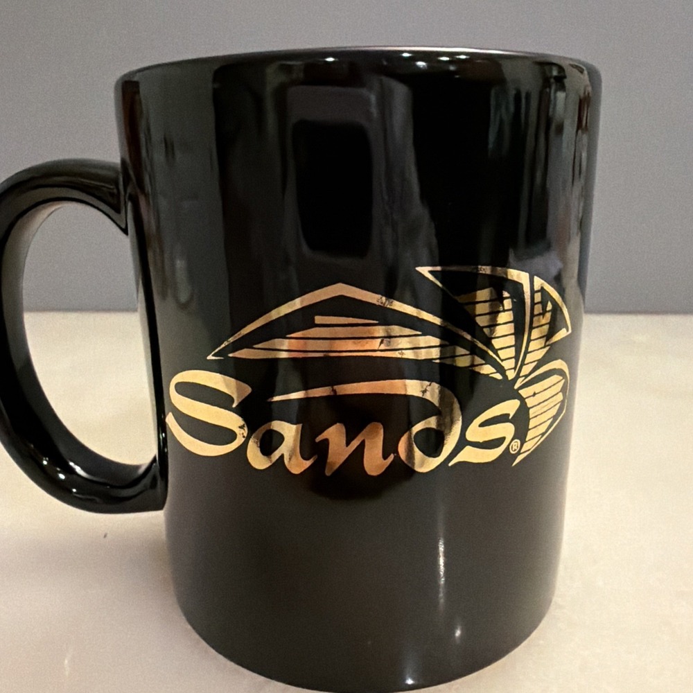 Vintage Sands Hotel Casino Rare Logo Coffee Cup Mug Black & Gold - Picture 4 of 5